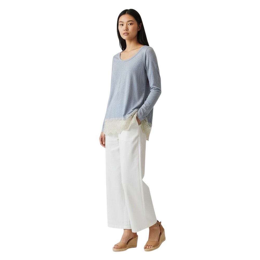SOFT SURROUNDINGS Long-sleeved Tee w/ Lace at Hem Shirt in Blue Size XS - Picture 9 of 9